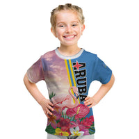 Personalised Aruba Flamingo Kid T Shirt Tropical Sunset Vibes