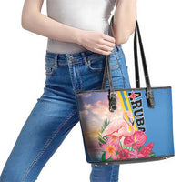 Aruba Flamingo Leather Tote Bag Tropical Sunset Vibes