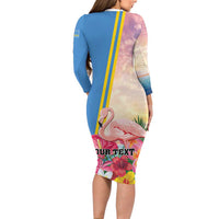 Personalised Aruba Flamingo Long Sleeve Bodycon Dress Tropical Sunset Vibes