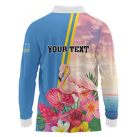 Personalised Aruba Flamingo Long Sleeve Polo Shirt Tropical Sunset Vibes
