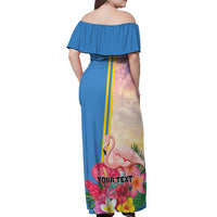 Personalised Aruba Flamingo Off Shoulder Maxi Dress Tropical Sunset Vibes