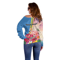 Personalised Aruba Flamingo Off Shoulder Sweater Tropical Sunset Vibes