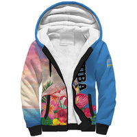 Personalised Aruba Flamingo Sherpa Hoodie Tropical Sunset Vibes
