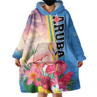 Personalised Aruba Flamingo Wearable Blanket Hoodie Tropical Sunset Vibes