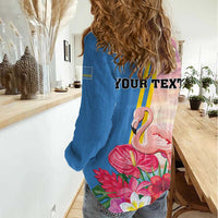 Personalised Aruba Flamingo Women Casual Shirt Tropical Sunset Vibes