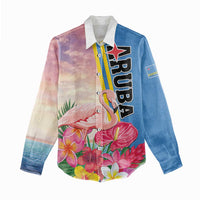 Personalised Aruba Flamingo Women Casual Shirt Tropical Sunset Vibes