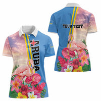 Personalised Aruba Flamingo Women Polo Shirt Tropical Sunset Vibes