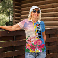 Personalised Aruba Flamingo Women Polo Shirt Tropical Sunset Vibes