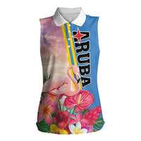 Personalised Aruba Flamingo Women Sleeveless Polo Shirt Tropical Sunset Vibes