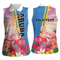 Personalised Aruba Flamingo Women Sleeveless Polo Shirt Tropical Sunset Vibes