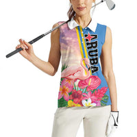 Personalised Aruba Flamingo Women Sleeveless Polo Shirt Tropical Sunset Vibes