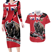 Personalized Canada Manitoba Province Bison Couples Matching Long Sleeve Bodycon Dress and Hawaiian Shirt Gloriosus et Liber