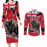 Personalized Canada Manitoba Province Bison Couples Matching Long Sleeve Bodycon Dress and Long Sleeve Button Shirt Gloriosus et Liber