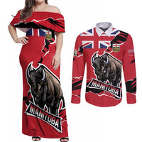 Personalized Canada Manitoba Province Bison Couples Matching Off Shoulder Maxi Dress and Long Sleeve Button Shirt Gloriosus et Liber