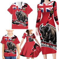 Personalized Canada Manitoba Province Bison Family Matching Long Sleeve Bodycon Dress and Hawaiian Shirt Gloriosus et Liber