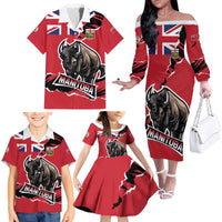Personalized Canada Manitoba Province Bison Family Matching Off The Shoulder Long Sleeve Dress and Hawaiian Shirt Gloriosus et Liber