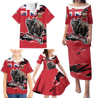 Personalized Canada Manitoba Province Bison Family Matching Puletasi and Hawaiian Shirt Gloriosus et Liber