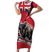 Personalized Canada Manitoba Province Bison Family Matching Short Sleeve Bodycon Dress and Hawaiian Shirt Gloriosus et Liber