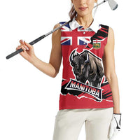 Personalized Canada Manitoba Province Bison Women Sleeveless Polo Shirt Gloriosus et Liber
