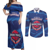 Custom Dominican Republic Basketball Couples Matching Off Shoulder Maxi Dress and Long Sleeve Button Shirt Enjoy The Game