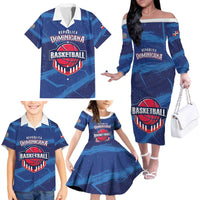 Custom Dominican Republic Basketball Family Matching Off The Shoulder Long Sleeve Dress and Hawaiian Shirt Enjoy The Game