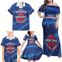 Custom Dominican Republic Basketball Family Matching Off Shoulder Maxi Dress and Hawaiian Shirt Enjoy The Game