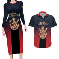Custom Bengaluru 2025 Cricket Royal Challengers Couples Matching Long Sleeve Bodycon Dress and Hawaiian Shirt Lions Play Bold