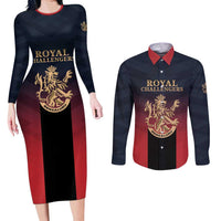 Custom Bengaluru 2025 Cricket Royal Challengers Couples Matching Long Sleeve Bodycon Dress and Long Sleeve Button Shirt Lions Play Bold