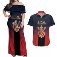 Custom Bengaluru 2025 Cricket Royal Challengers Couples Matching Off Shoulder Maxi Dress and Hawaiian Shirt Lions Play Bold