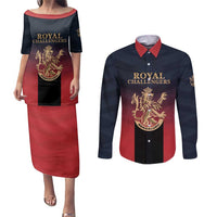 Custom Bengaluru 2025 Cricket Royal Challengers Couples Matching Puletasi and Long Sleeve Button Shirt Lions Play Bold