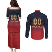 Custom Bengaluru 2025 Cricket Royal Challengers Couples Matching Puletasi and Long Sleeve Button Shirt Lions Play Bold