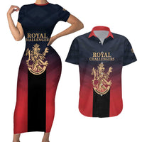 Custom Bengaluru 2025 Cricket Royal Challengers Couples Matching Short Sleeve Bodycon Dress and Hawaiian Shirt Lions Play Bold