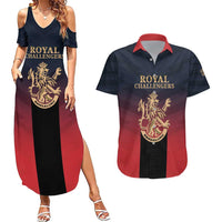 Custom Bengaluru 2025 Cricket Royal Challengers Couples Matching Summer Maxi Dress and Hawaiian Shirt Lions Play Bold