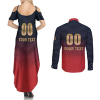 Custom Bengaluru 2025 Cricket Royal Challengers Couples Matching Summer Maxi Dress and Long Sleeve Button Shirt Lions Play Bold