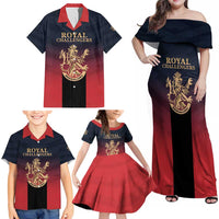 Custom Bengaluru 2025 Cricket Royal Challengers Family Matching Off Shoulder Maxi Dress and Hawaiian Shirt Lions Play Bold