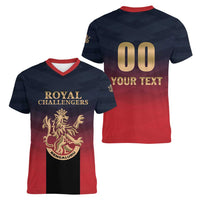Custom Bengaluru 2025 Cricket Royal Challengers Women V-Neck T-Shirt Lions Play Bold
