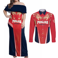 Custom Punjab 2025 Cricket Lion Kings Couples Matching Off Shoulder Maxi Dress and Long Sleeve Button Shirt Jazba Hai Punjabi