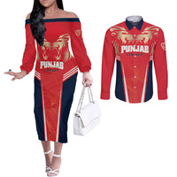 Custom Punjab 2025 Cricket Lion Kings Couples Matching Off The Shoulder Long Sleeve Dress and Long Sleeve Button Shirt Jazba Hai Punjabi