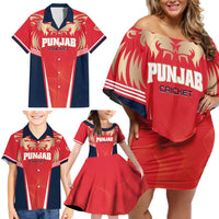 Custom Punjab 2025 Cricket Lion Kings Family Matching Off Shoulder Short Dress and Hawaiian Shirt Jazba Hai Punjabi