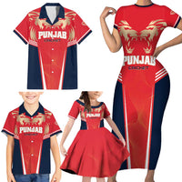 Custom Punjab 2025 Cricket Lion Kings Family Matching Short Sleeve Bodycon Dress and Hawaiian Shirt Jazba Hai Punjabi