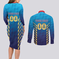 Custom Mumbai 2025 Cricket Indians Couples Matching Long Sleeve Bodycon Dress and Long Sleeve Button Shirt Aali Re Play Like Mumbai
