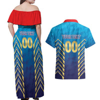 Custom Mumbai 2025 Cricket Indians Couples Matching Off Shoulder Maxi Dress and Hawaiian Shirt Aali Re Play Like Mumbai