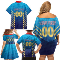 Custom Mumbai 2025 Cricket Indians Family Matching Off Shoulder Short Dress and Hawaiian Shirt Aali Re Play Like Mumbai