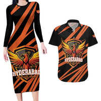Custom Hyderabad 2025 Cricket Sunrisers Couples Matching Long Sleeve Bodycon Dress and Hawaiian Shirt Orange Army Play With Fire