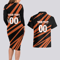 Custom Hyderabad 2025 Cricket Sunrisers Couples Matching Long Sleeve Bodycon Dress and Hawaiian Shirt Orange Army Play With Fire