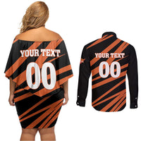 Custom Hyderabad 2025 Cricket Sunrisers Couples Matching Off Shoulder Short Dress and Long Sleeve Button Shirt Orange Army Play With Fire