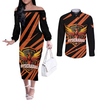 Custom Hyderabad 2025 Cricket Sunrisers Couples Matching Off The Shoulder Long Sleeve Dress and Long Sleeve Button Shirt Orange Army Play With Fire