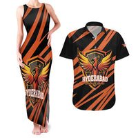 Custom Hyderabad 2025 Cricket Sunrisers Couples Matching Tank Maxi Dress and Hawaiian Shirt Orange Army Play With Fire