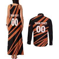 Custom Hyderabad 2025 Cricket Sunrisers Couples Matching Tank Maxi Dress and Long Sleeve Button Shirt Orange Army Play With Fire