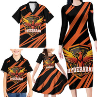 Custom Hyderabad 2025 Cricket Sunrisers Family Matching Long Sleeve Bodycon Dress and Hawaiian Shirt Orange Army Play With Fire